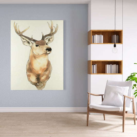 Rustic Deer Portrait Canvas - Brown Bedroom Home Decor Wall Art