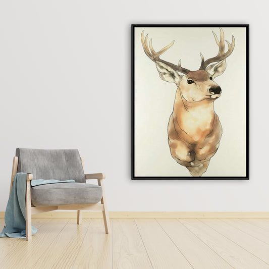 Portrait de cerf sur toile | Décoration de chambre rustique | Art encadré