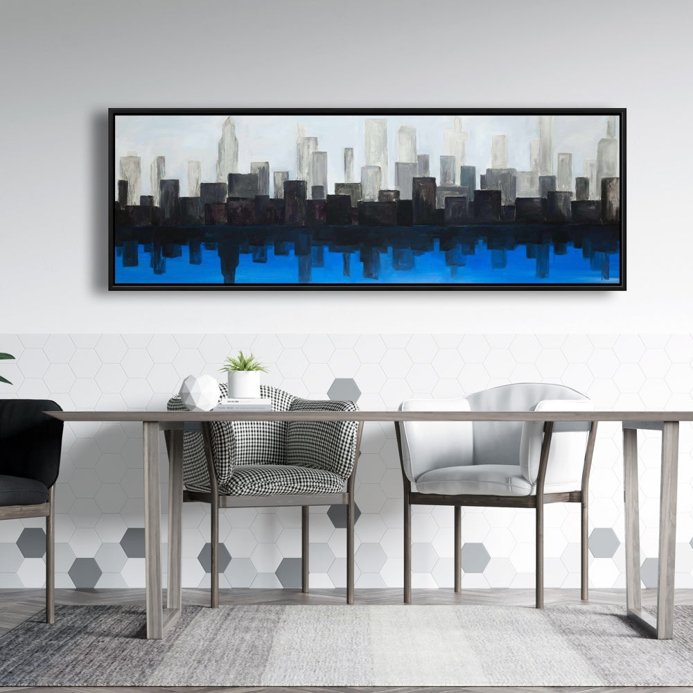 Toile « Cité bleue » | Décoration murale moderne pour chambre à coucher | Décoration d'intérieur