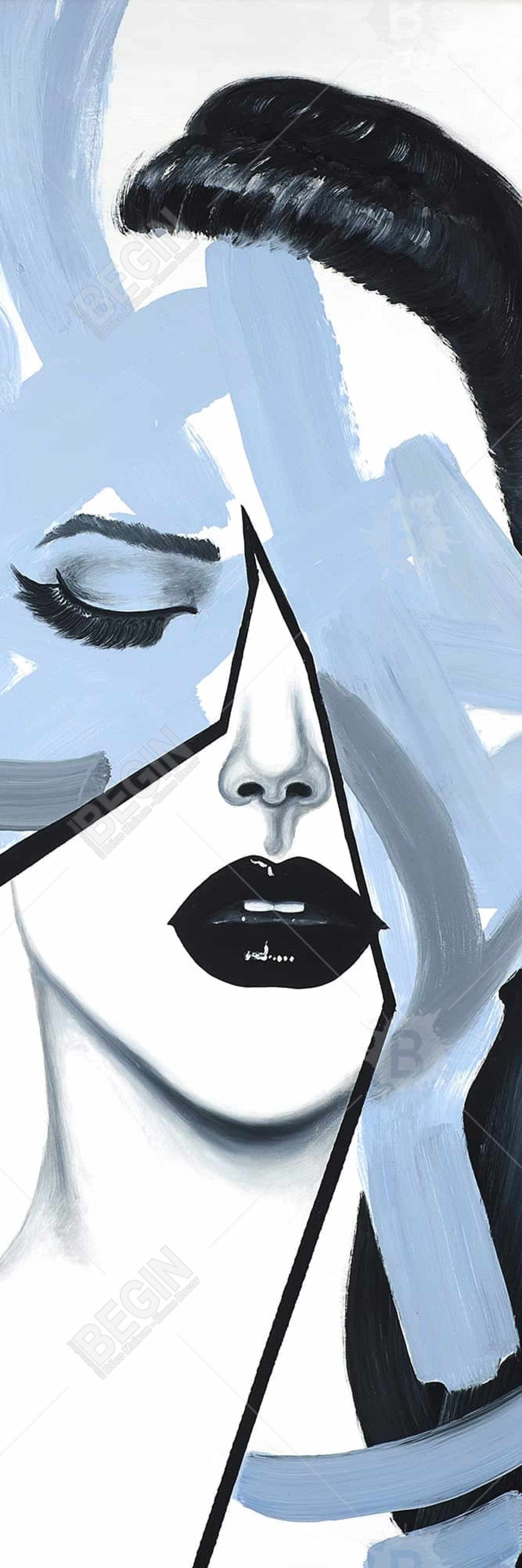 Portrait abstrait de femme bleue | Toile encadrée contemporaine