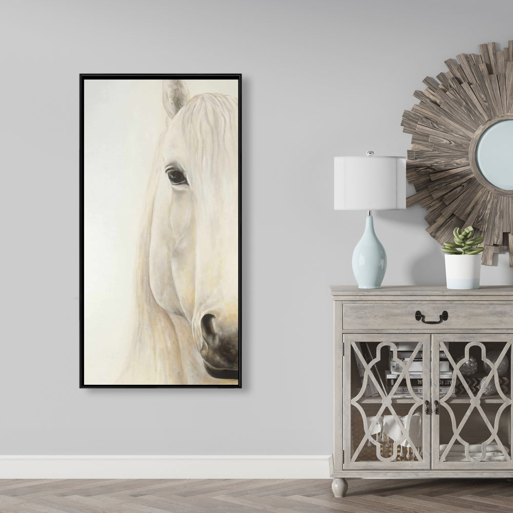Smiling Horse Canvas | White Bedroom Animal Decor | Framed Art