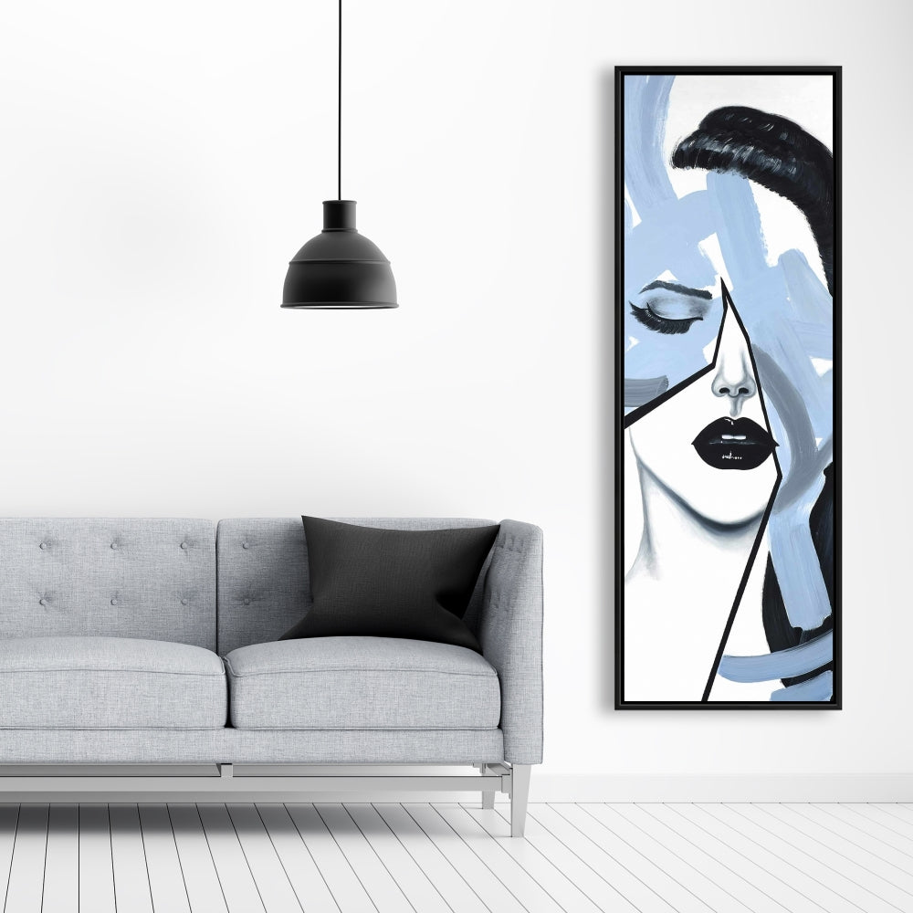 Portrait abstrait de femme bleue | Toile encadrée contemporaine