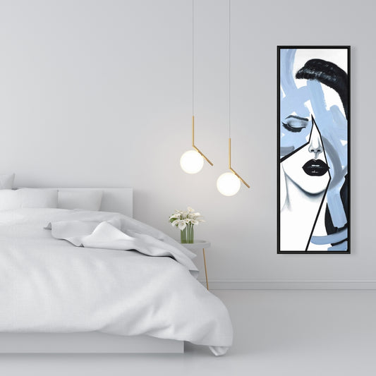 Portrait abstrait de femme bleue | Toile encadrée contemporaine