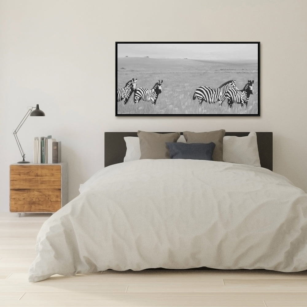 Zebras in the Savannah Canvas - African Gray Frame | Home Decor