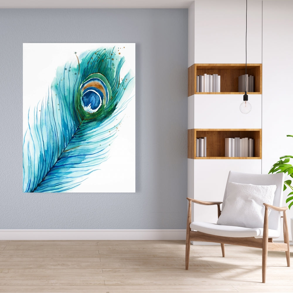 Blue Romantic Long Peacock Feather Canvas | Animal Home Decor
