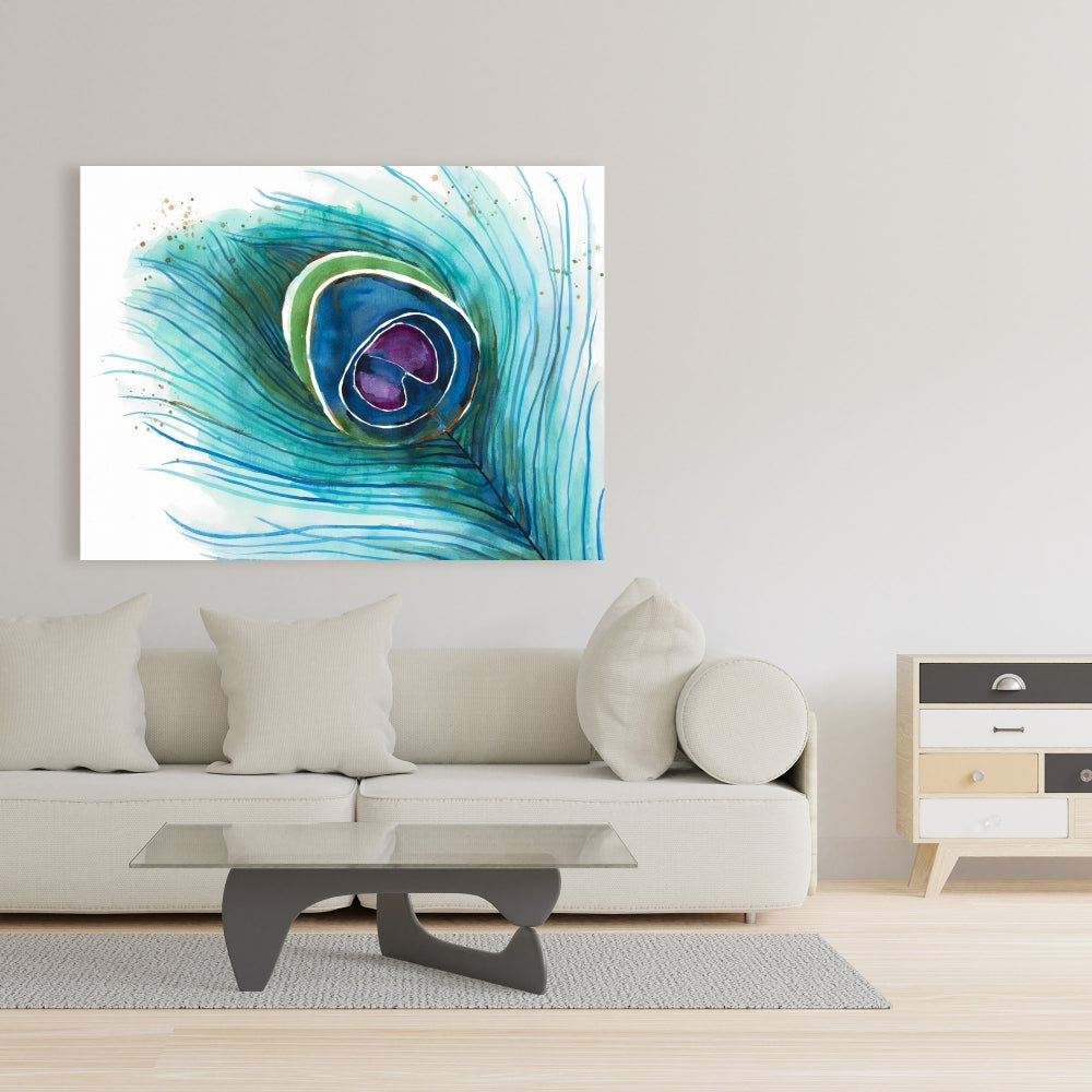 Peacock Feather Closeup Canvas | Bohemian Bird Blue Decor
