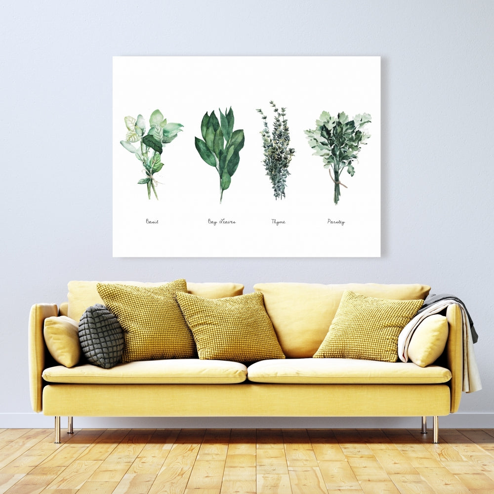 Farmhouse Leaves Green Canvas - Fine Herbs Home Decor Art