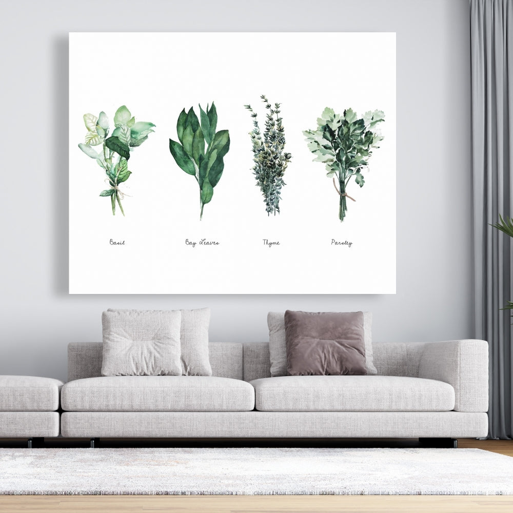 Farmhouse Leaves Green Canvas - Fine Herbs Home Decor Art