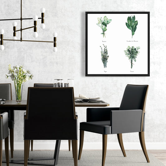 Toile botanique Fines Herbes pour la cuisine | Décoration florale pour la maison
