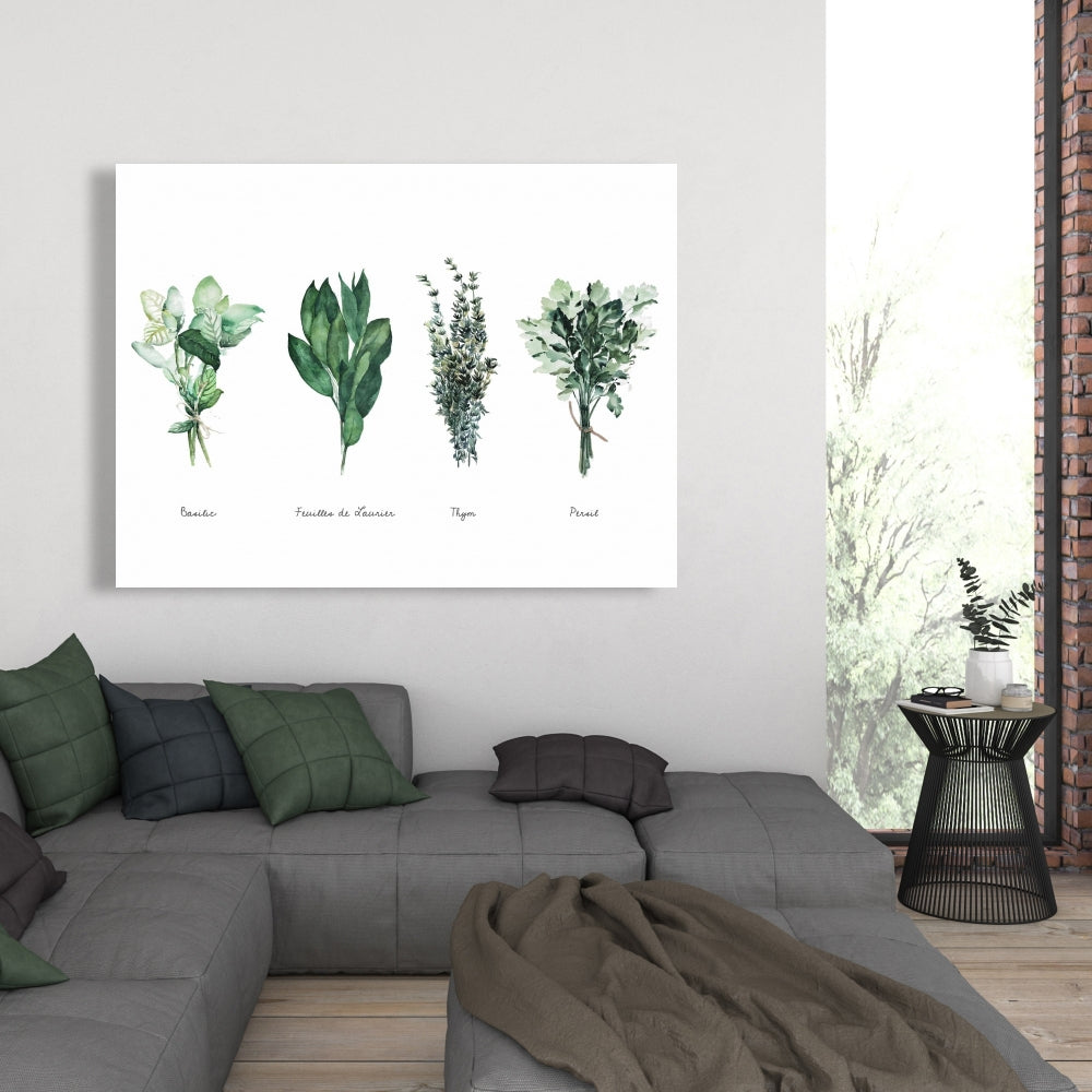 Fines Herbes Floral Canvas - Botanical Farmhouse Home Decor
