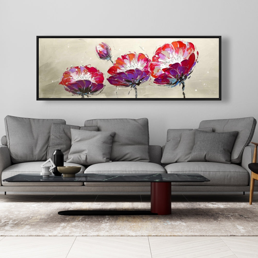 Toile encadrée contemporaine grise pour chambre à coucher | Trois fleurs sauvages