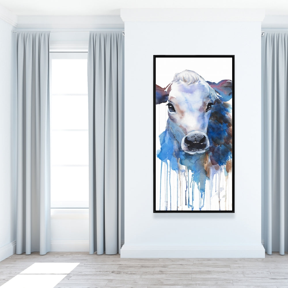 Toile encadrée aquarelle représentant une vache Jersey | Décoration de style campagnard