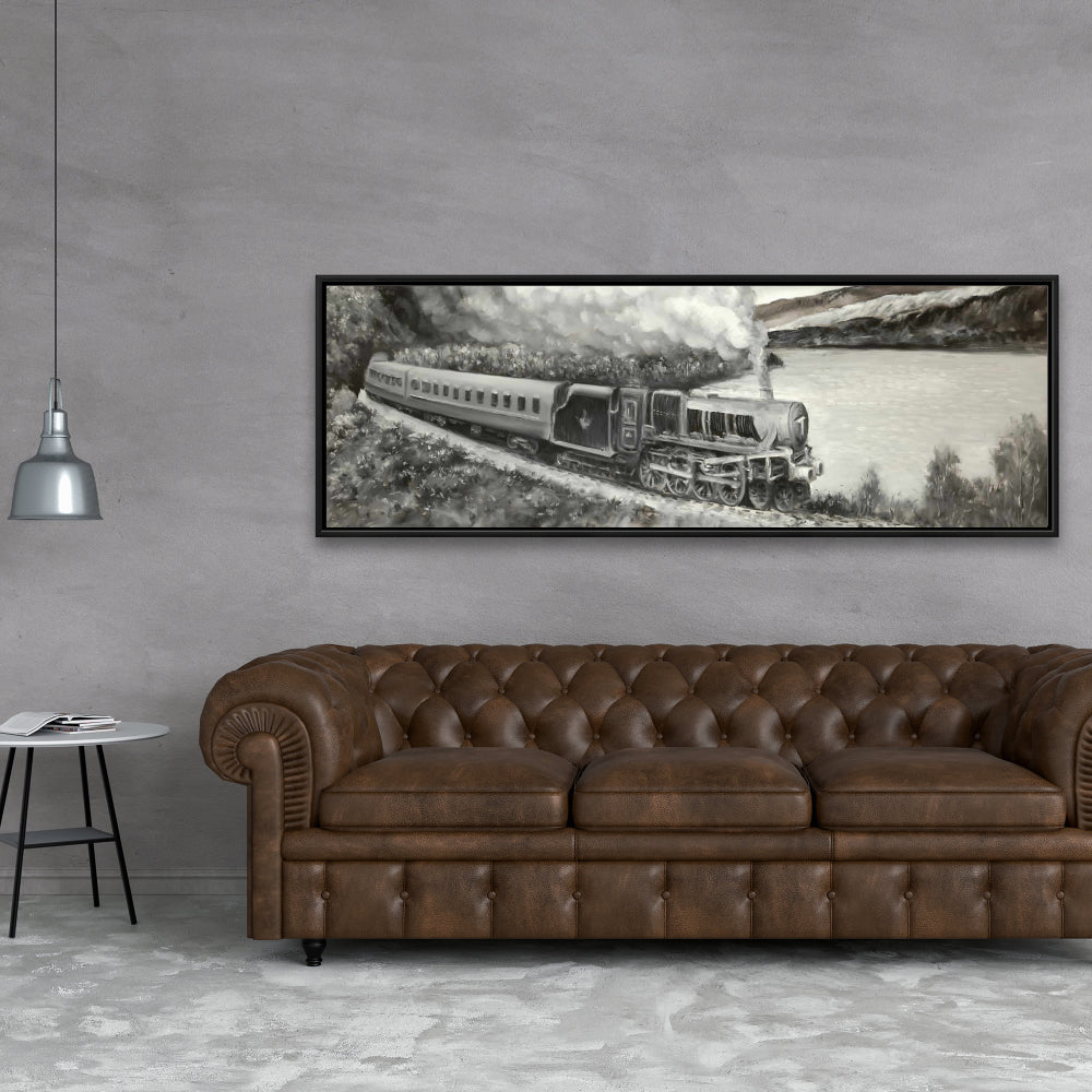 Vintage Passenger Locomotive Canvas | Gray Train Home Decor