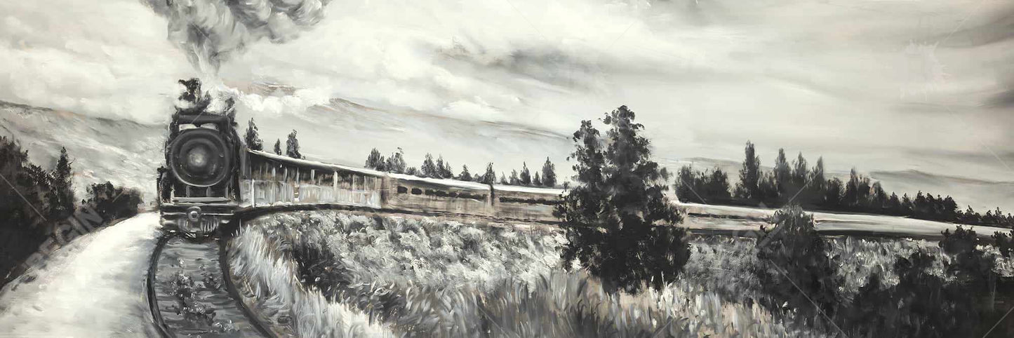 Gray Landscapes Framed Canvas | Steam Engine Train Art Decor