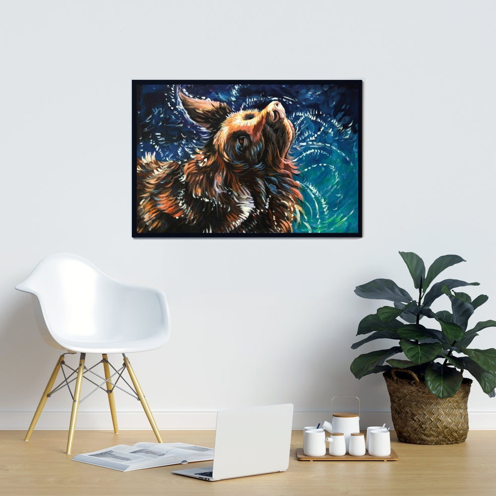 Wet Golden Retriever Shaking | Blue Contemporary Canvas