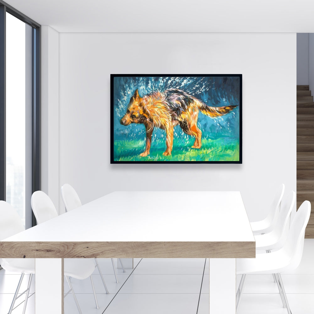 Blue Contemporary Pets Framed Canvas - Spin-dry Wet German Shepherd