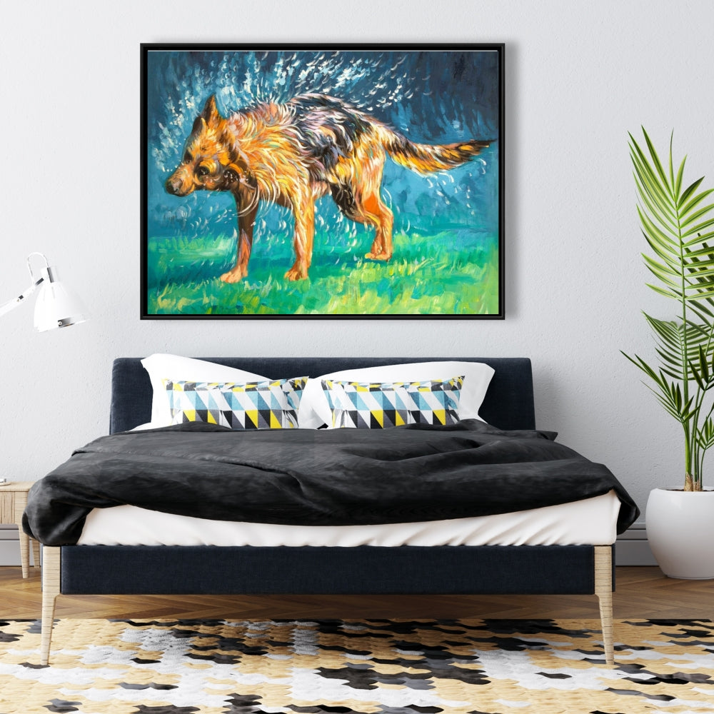 Blue Contemporary Pets Framed Canvas - Spin-dry Wet German Shepherd