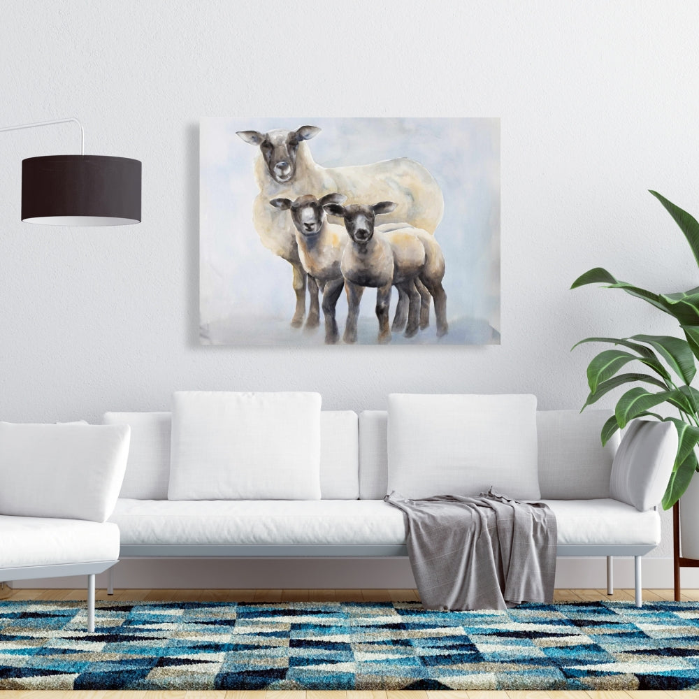 Blue Sheep Family Canvas - Farm Animal Bedroom Decor