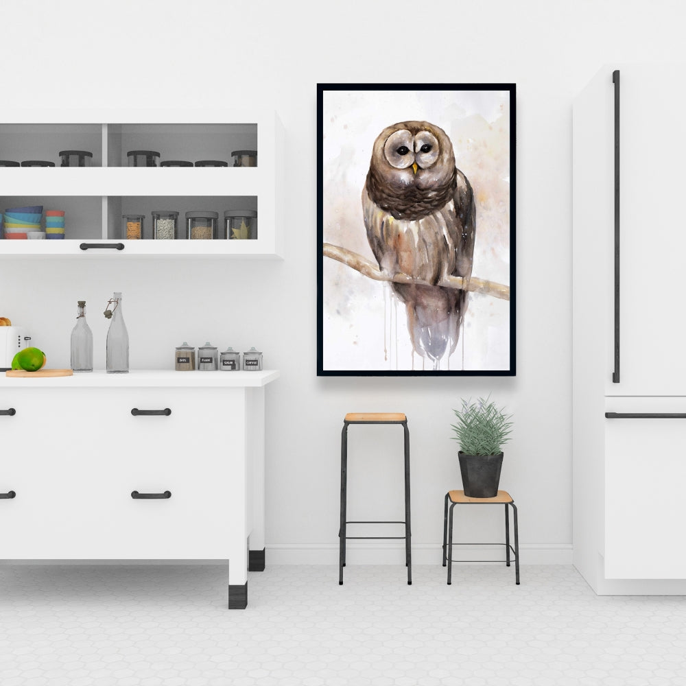 Toile Chouette rayée | Décoration de chambre encadrée avec oiseau brun