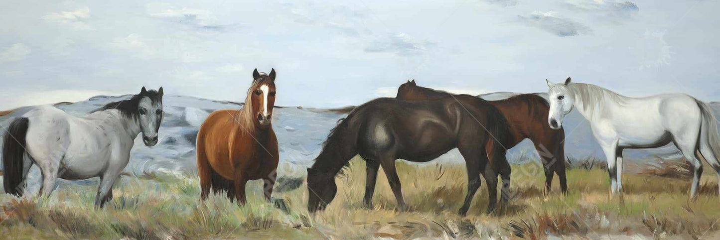 Rustic Horses in Meadow Canvas | Home Decor Framed Art