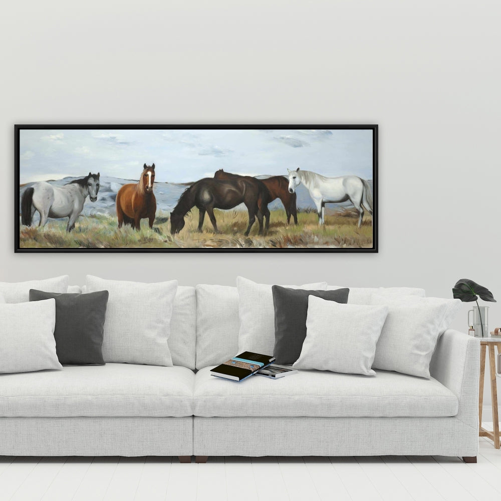 Rustic Horses in Meadow Canvas | Home Decor Framed Art