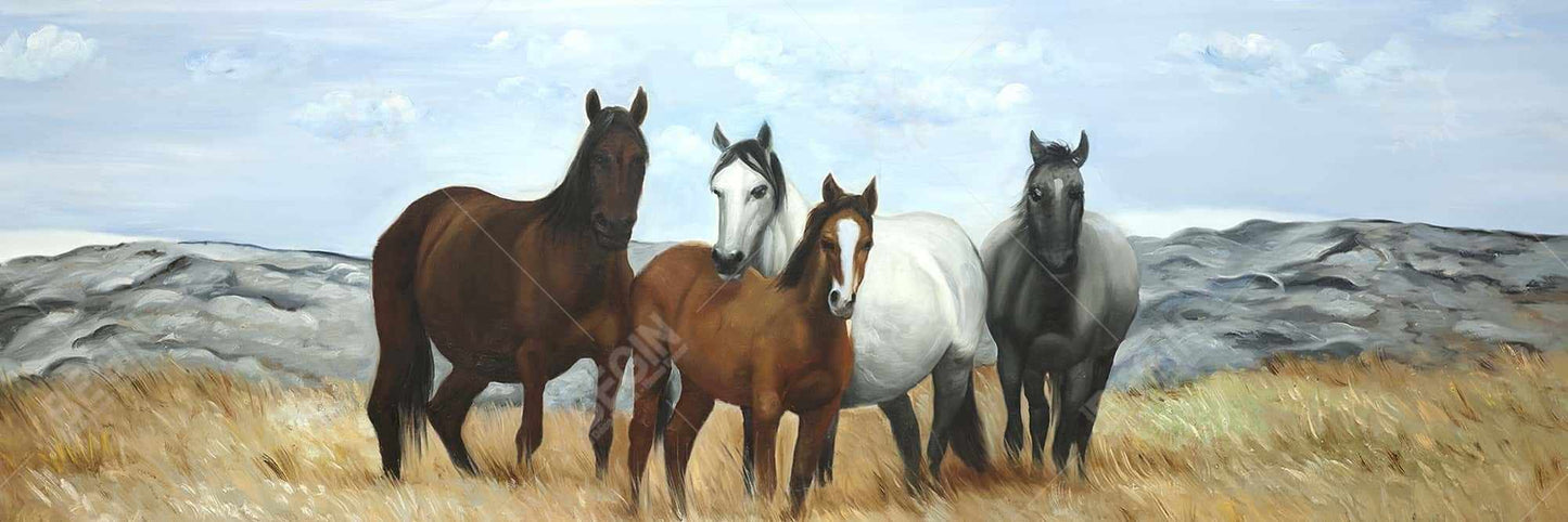 Rustic Blue Framed Canvas - Horses in Meadow by Sun Decor