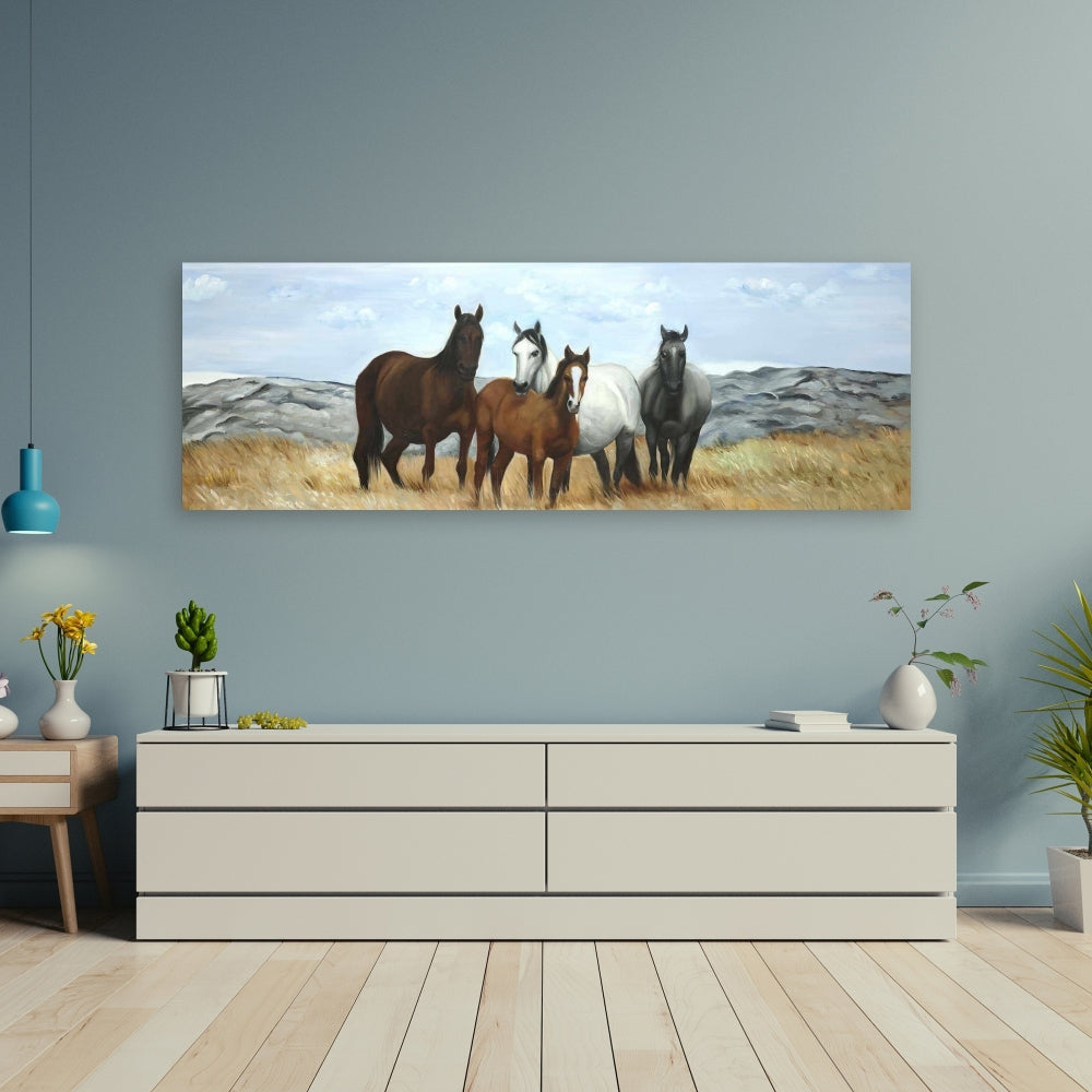 Rustic Horses in Meadow Canvas | Farm Animal Home Decor