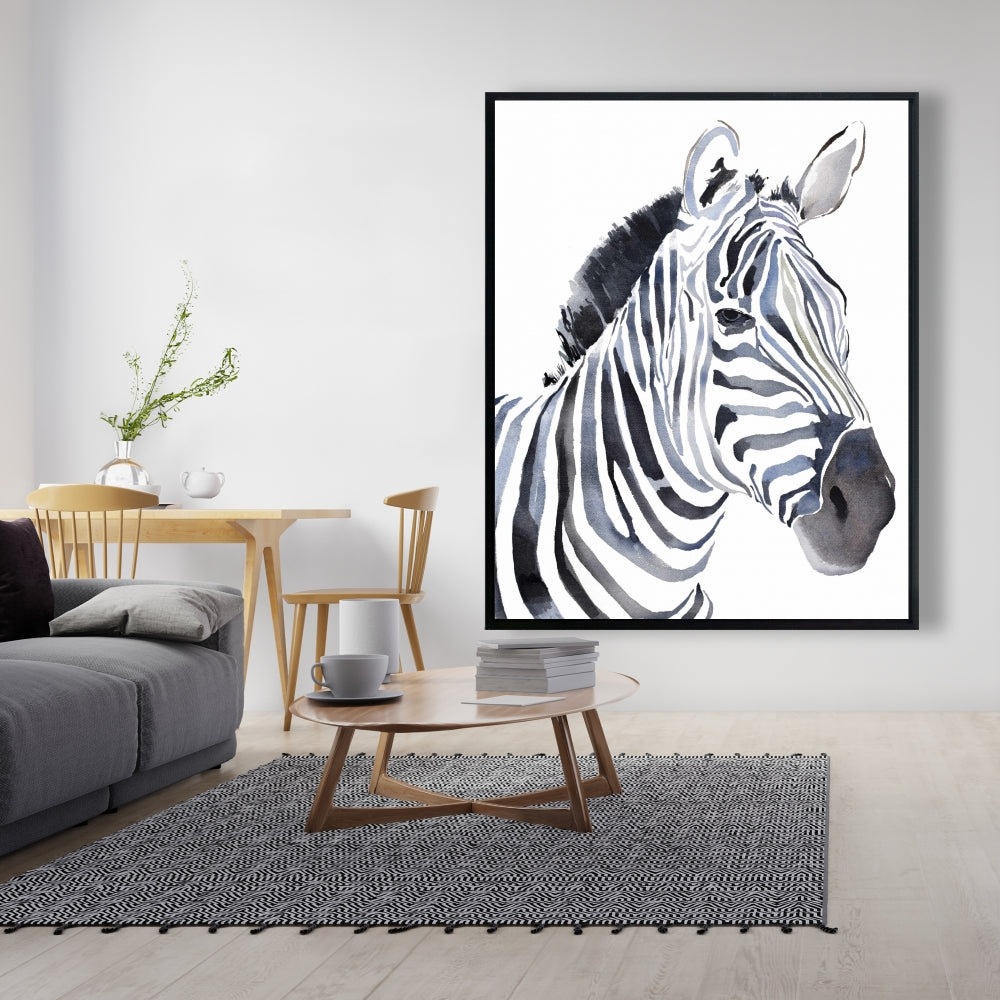 Watercolor Zebra Framed Canvas | Wildlife African Bedroom Decor