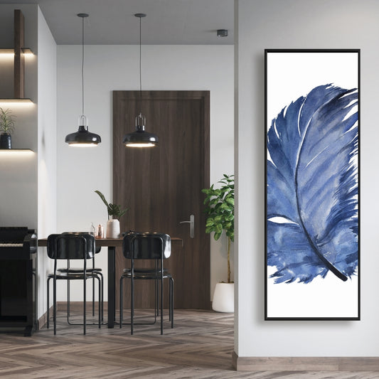 Bohemian Animals Bedroom | Watercolor Blue Feather Canvas Decor
