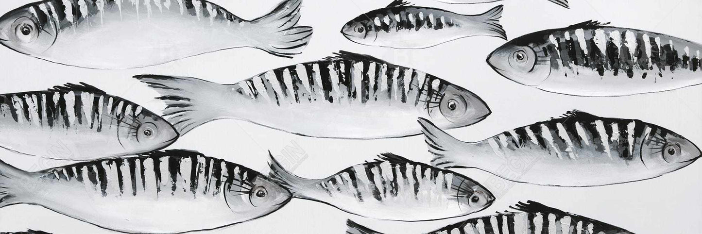 Gray Shoal of Fish Framed Canvas | Contemporary Home Decor