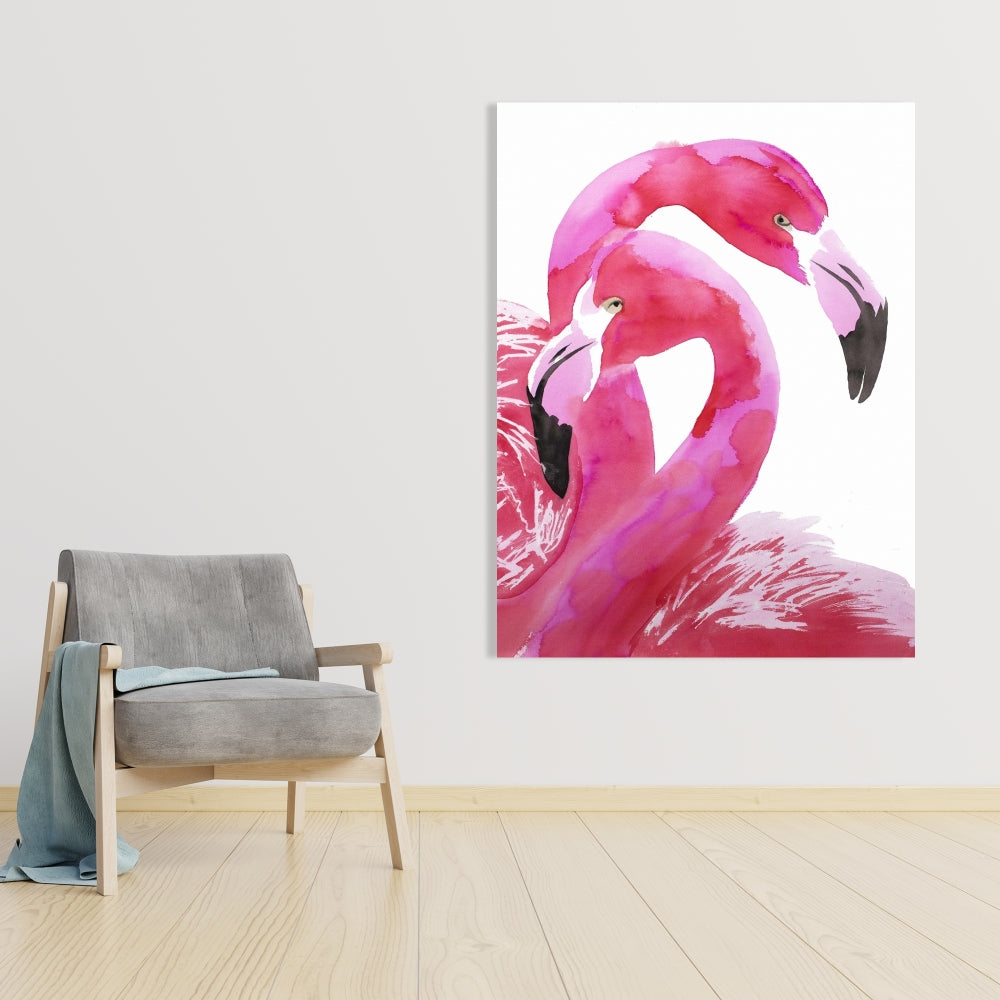 Watercolor Flamingo Love | Pink Canvas Home Decor Art