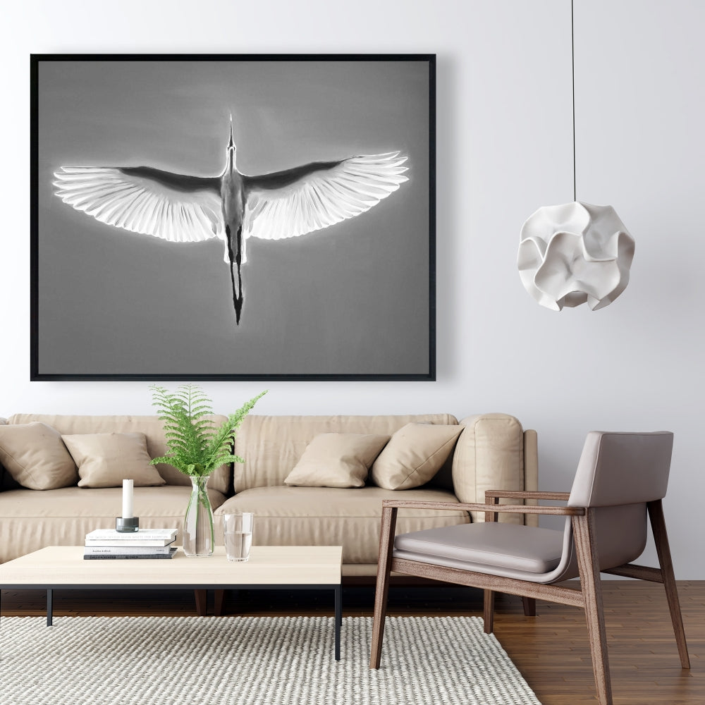 Great Blue Heron In Flight - White Bird Canvas Home Decor