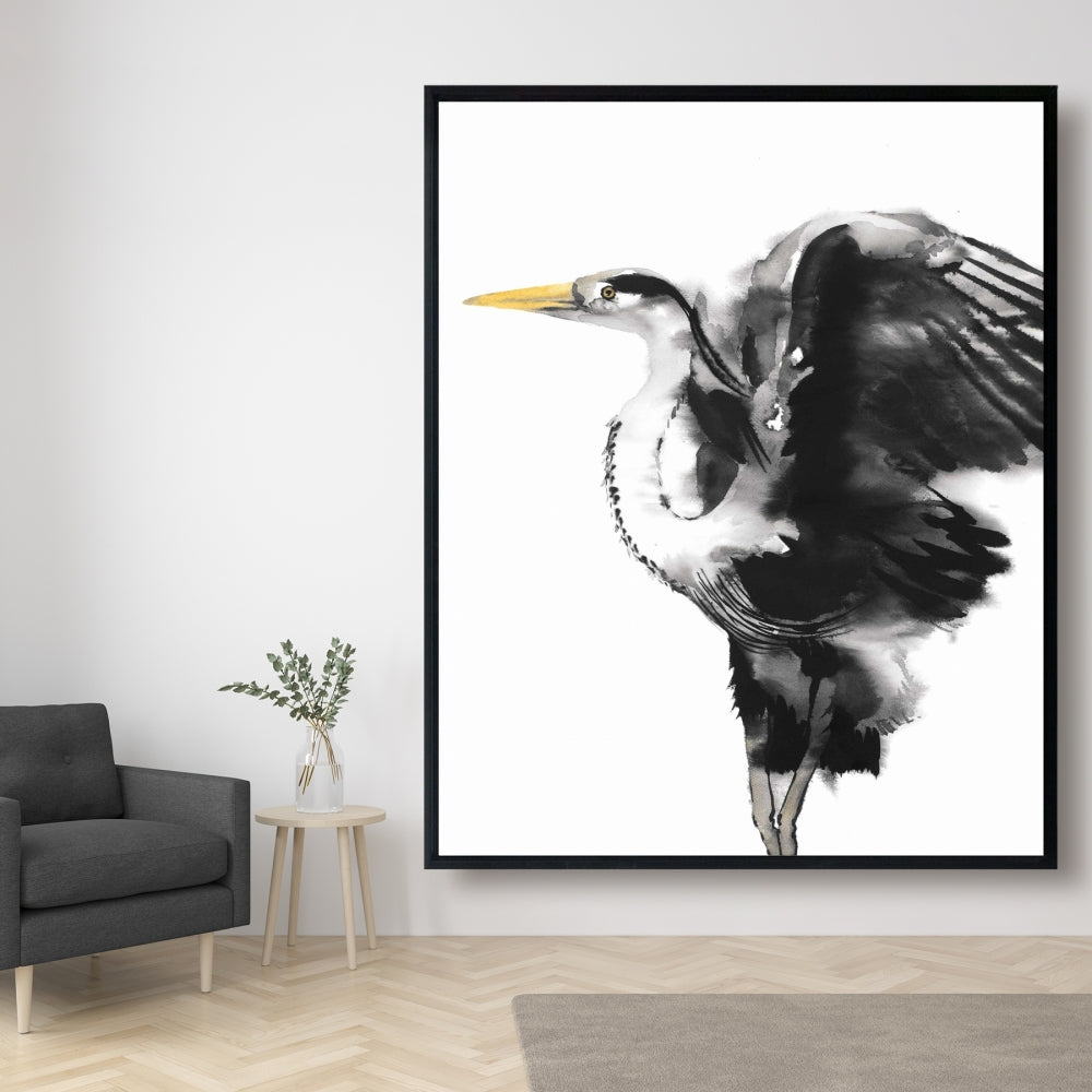 Modern Animals Heron Framed Canvas | Bird Home Decor Art