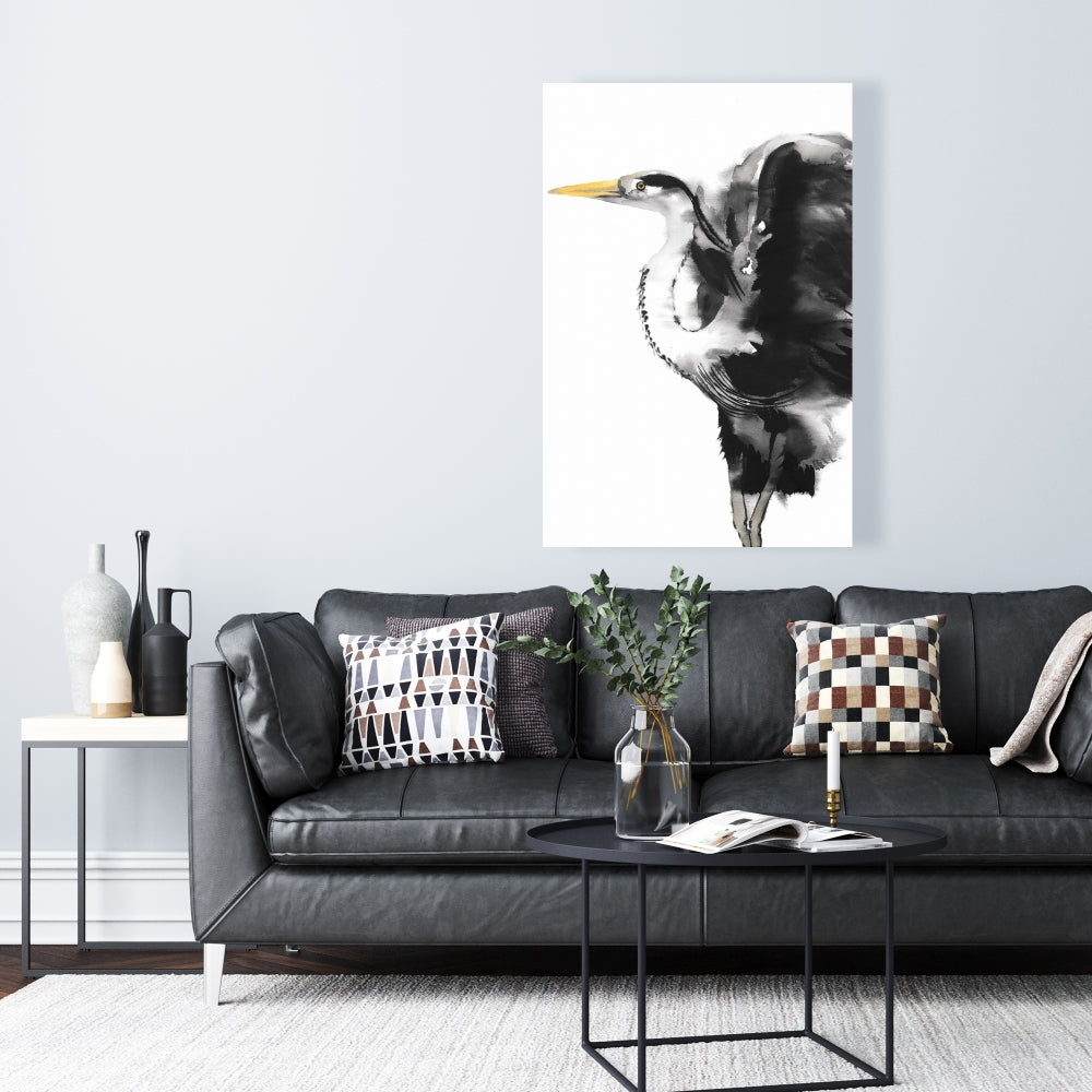 Gray Heron Bedroom Canvas | Animal Home Decor Wall Art