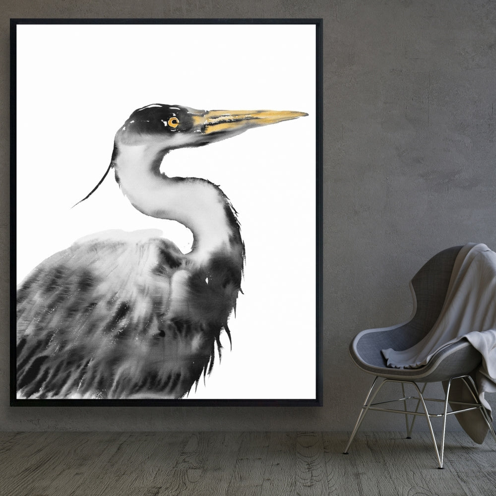 Great Heron Monochrome Canvas | Animal Bedroom Home Decor