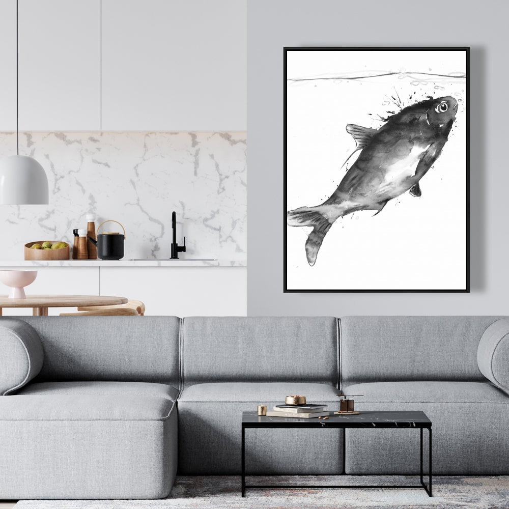 Toile encadrée « Joyeux poissons nageurs » – Décoration de chambre aquatique