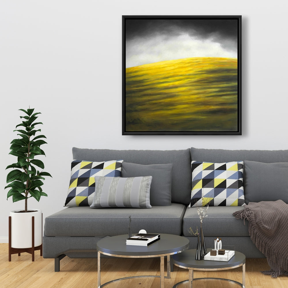Toile abstraite « Montagnes grises » – Art mural encadré « Colline jaune »