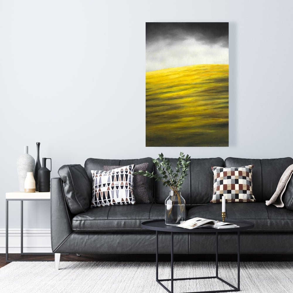 Yellow Hill Gray Canvas - Contemporary Living Room Decor