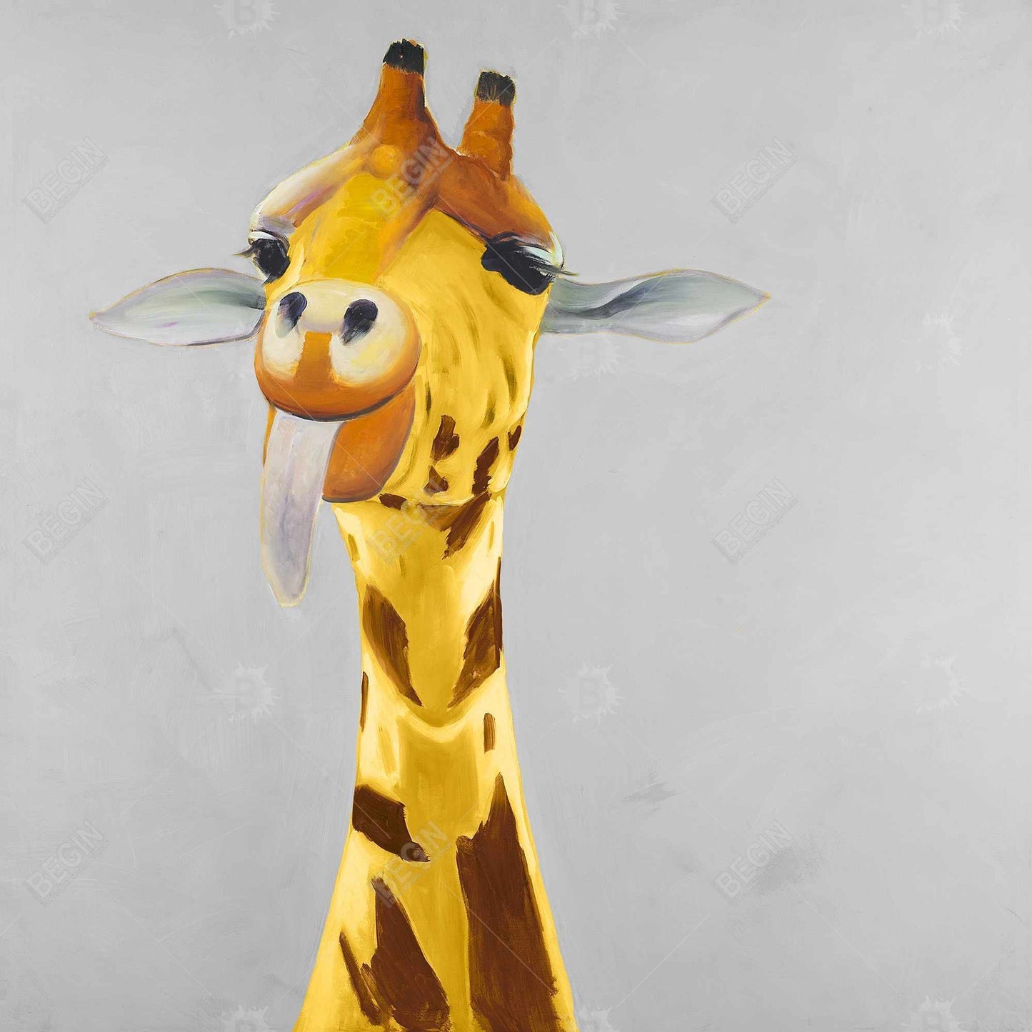 Funny Giraffe Face Canvas - Gray Wildlife Art for Home Decor