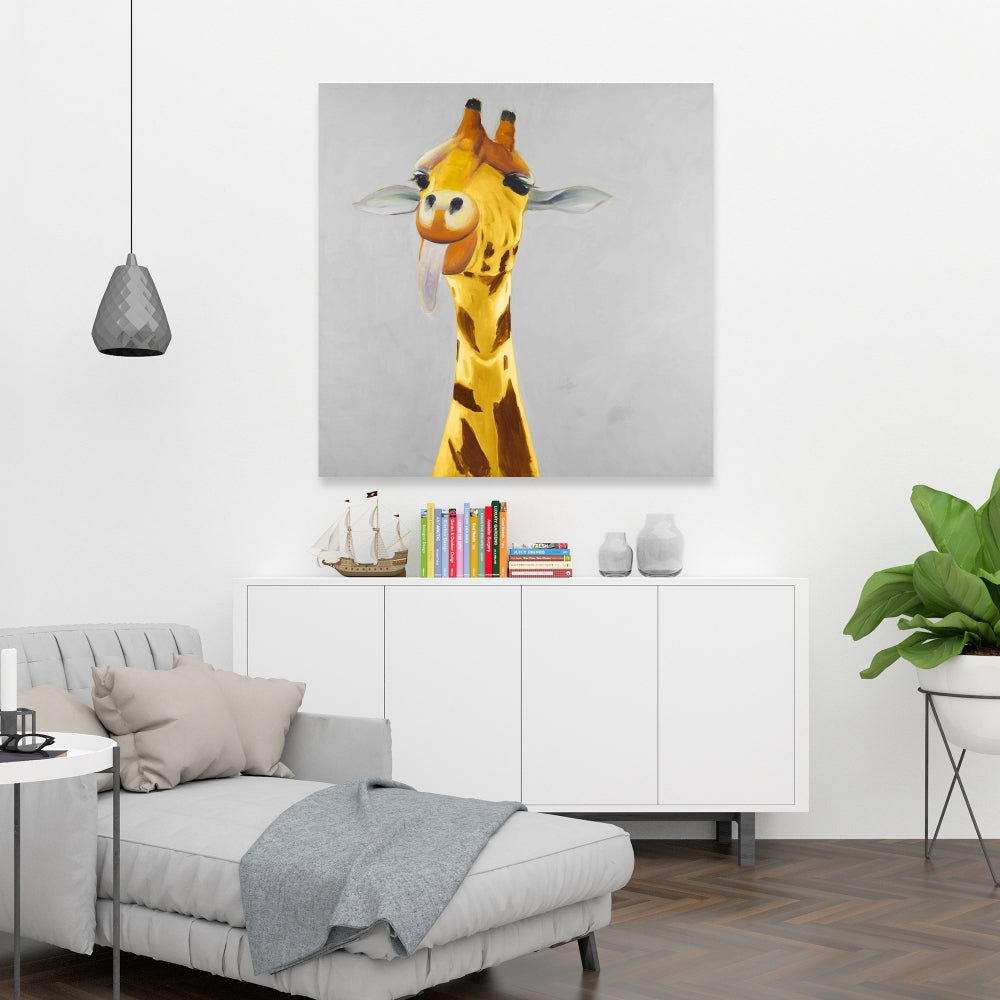 Funny Giraffe Face Canvas - Gray Wildlife Art for Home Decor