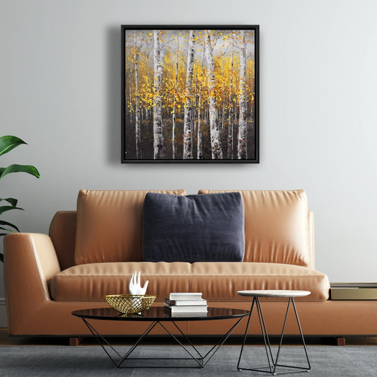 Toile de bouleaux ensoleillés – Décoration d'intérieur contemporaine encadrée