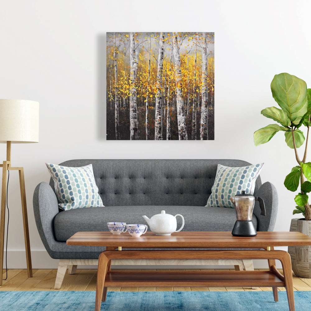 Sunny Birch Trees Gray Canvas | Office Wall Art Decor
