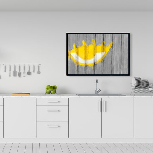 Toile graffiti œil jaune | Décoration murale encadrée grise pour chambre