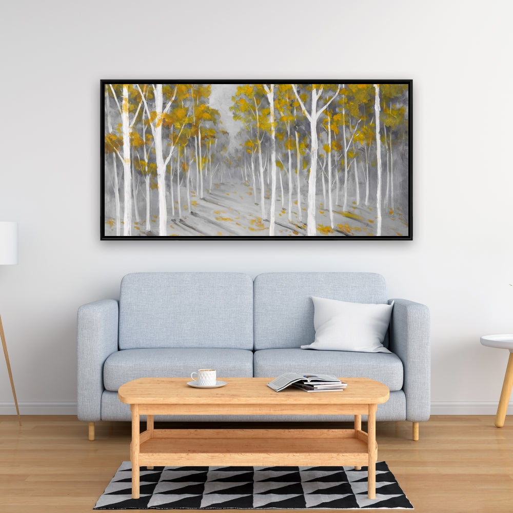 Birch Forest Gray Trees Landscape Framed Canvas - Home Decor