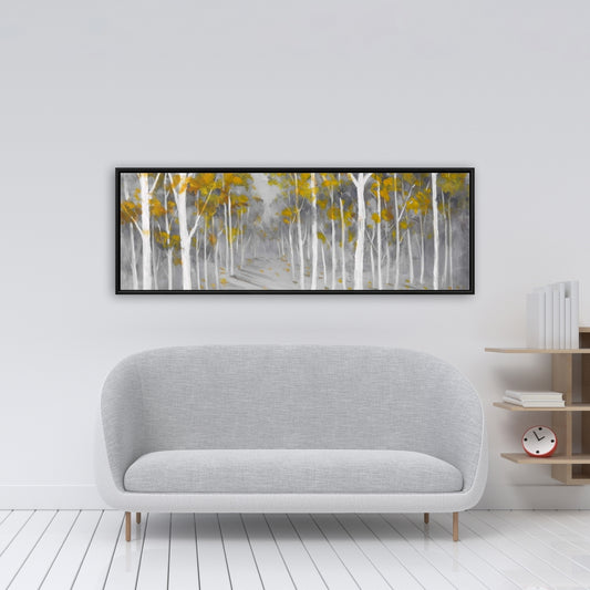Toile encadrée représentant un paysage de forêt de bouleaux et d'arbres gris - Décoration d'intérieur