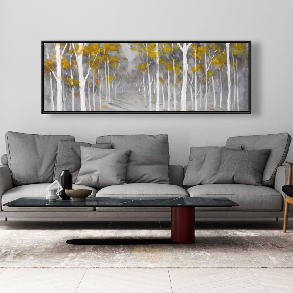 Birch Forest Gray Trees Landscape Framed Canvas - Home Decor