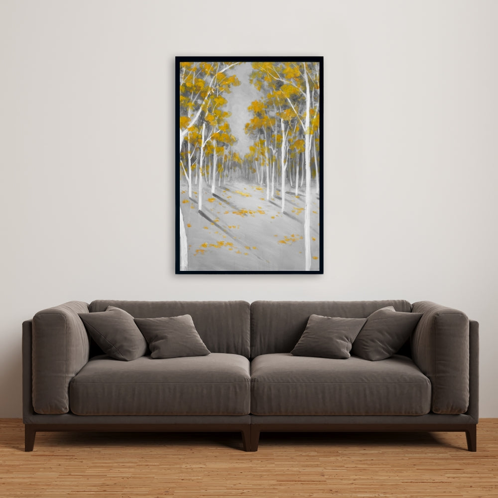 Yellow Birch Forest Gray Bedroom Canvas | Contemporary Decor