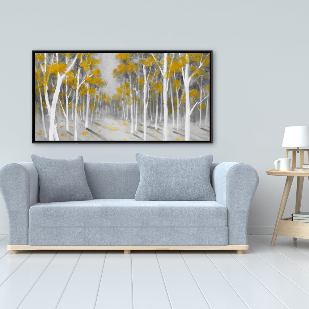 Yellow Birch Forest Gray Bedroom Canvas | Contemporary Decor