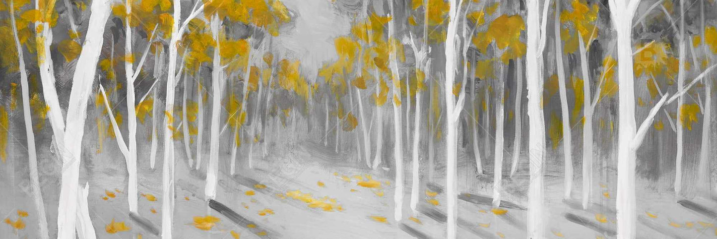 Yellow Birch Forest Gray Bedroom Canvas | Contemporary Decor