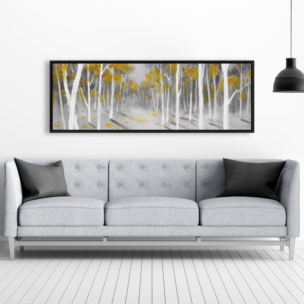 Yellow Birch Forest Gray Bedroom Canvas | Contemporary Decor